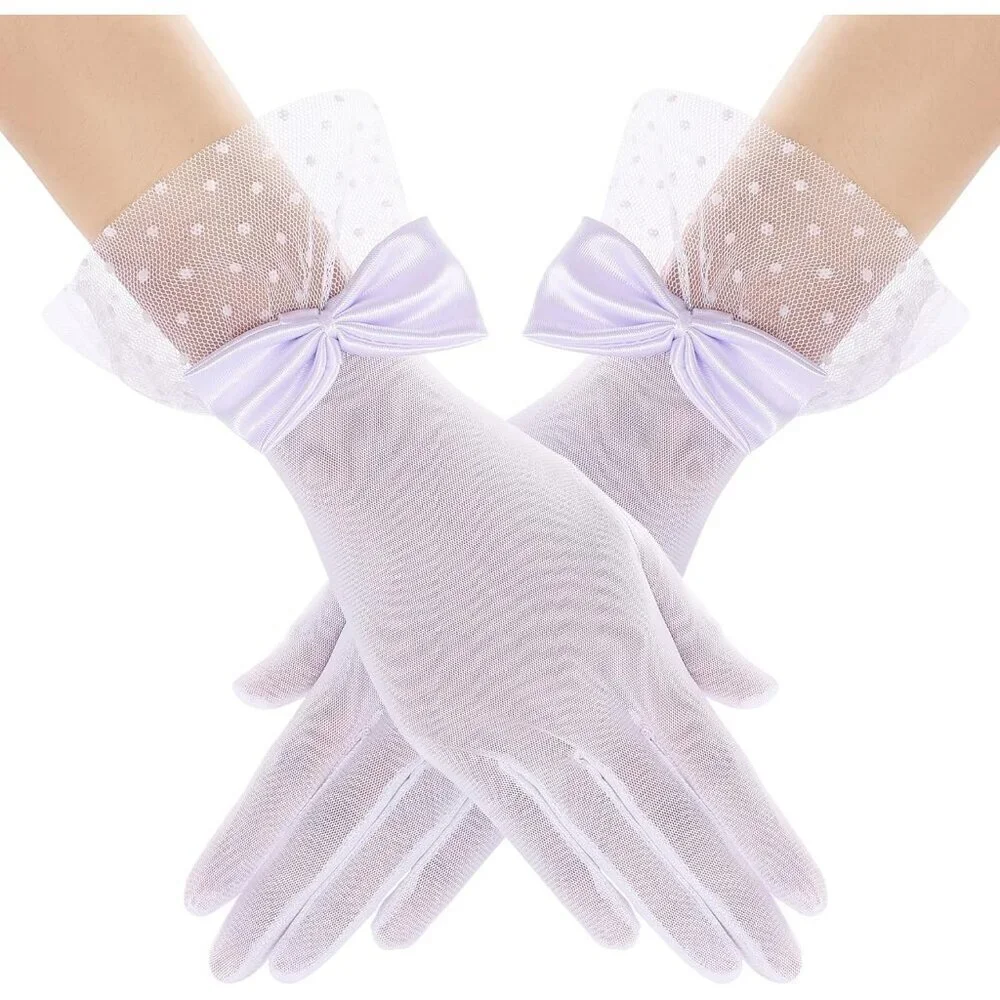 Women's Bow Gloves White Short Lace Evening Wedding Accessories Party Prom